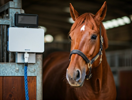 Horse in stable with camera setup